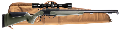 CVA Optima Scope Package 50 Caliber 26" Black Nitride Fluted Barrel, Drilled & Tapped Steel Receiver, Fixed Olive Drab Green Synthetic Stock, Konus 3-9x40mm BDC Stock,Case, Aerolite Bullets
