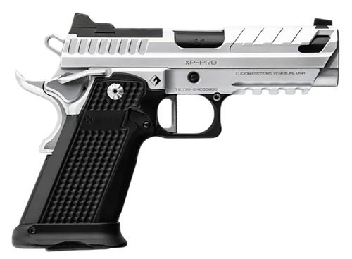 Fusion XP Comp, Aluminum Frame , Full Size, 9mm, 4.6" Barrel with Integrated Compensator, Tenifer Finish, Chrome and Black, Grip & Thumb Safety, Fiber Optic Front Sights, Optic Ready, 10rd, 2 mags