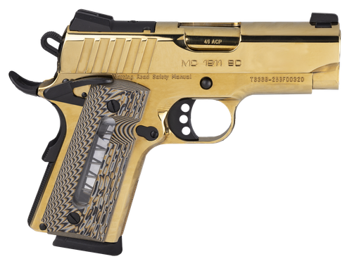 Girsan MC1911 SC Sub-Compact 45 ACP 6rd,3.40" Gold PVD Steel Serrated Slide & Frame Beavertail, Ambidextrous