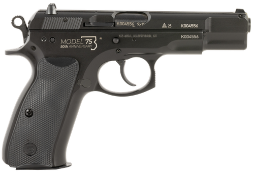 CZ 75BD 50th Anniversary 9mm 4.60" Barrel, Slide w/Engraved w/50th Anniversary, Black Polycoat Frame w/Beavertail, Black Plastic Grip, Decocker 16 Rd