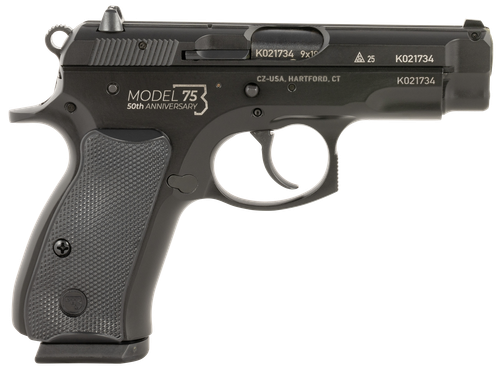 CZ 75 50th Anniversary 9mm, 3.75" Barrel, Serrated Slide, Beavertail, 15rd