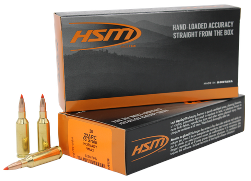 HSM Varmint 22ARC 55gr V-Max 20 Per Box/25 Case