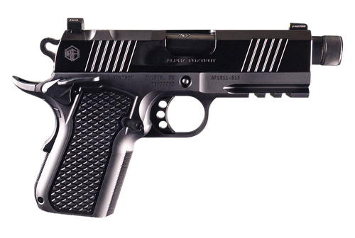 Alpha Foxtrot AF1911 S15 Sub-Compact 9mm 3.50" Threaded Barrel, Polished Black DLC SS Optic Ready/Serrated Slidel, Ambi Safety, 15 Rd