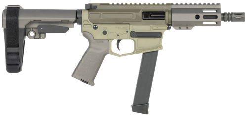 Shark Coast Tactical Sneaky Pete Exclusive 9mm 30+1 5.50" CMV Barrel, M-LOK Handguard, Two-Tone Green Cerakote, Tungsten, SB Tactical SBA3 Brace