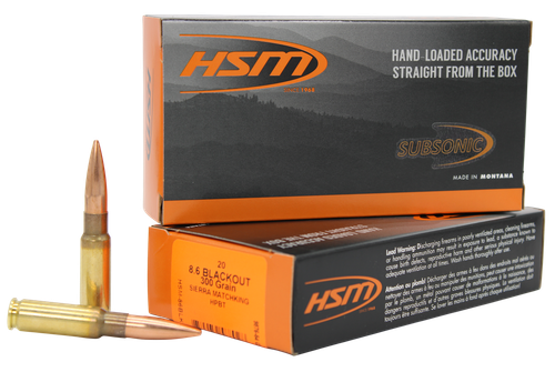 HSM 8.6 Blackout 300gr Hollow Point Boat Tail 20 Per Box/25 Case