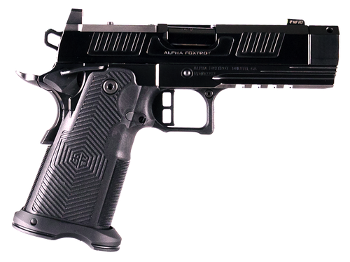Alpha Foxtrot Romulus 1911 9mm 20rd, 4.25" Black Threaded Compensated Barrel, Optic Ready-Serrated, Polished DLC, Beaver, Pic Rail, RMSc Grip