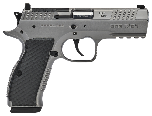 SAR USA 7/24 9mm 17rd Matte Stainless Steel Frame Beavertail & Picatinny Rail, Black Polymer Grip