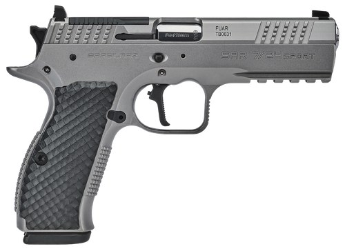 SAR USA 7/24 Sport 9mm 17rd Matte Stainless Steel Frame Beavertail & Picatinny Rail, Black Polymer Grip