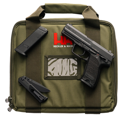 HK P8 A1 9mm, 4.25" Barrel, Matte Black, 3-Dot, Reversed Safety/Decocker Lever, 2x10rd Mags, Boker Knife, Commemorative Green Case