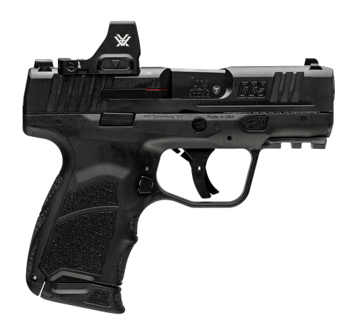 HK CC9 Optic Package 9mm, 3.32" Barrel, Black, Front Tritium Night Sight, Vortex Defender CCW Red Dot Sight, (1)-12rd Mag and (1)-10rd Mag