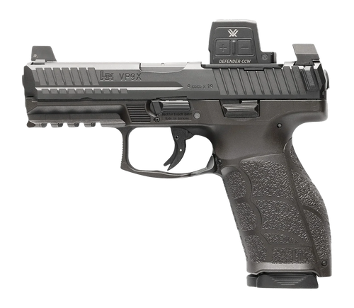 HK VP9A1 X Optic Package Full Size 9mm 15+1 4.09" Barrel, Black Polymer Frame w/Picatinny Rail, Vortex CCW Dot Included