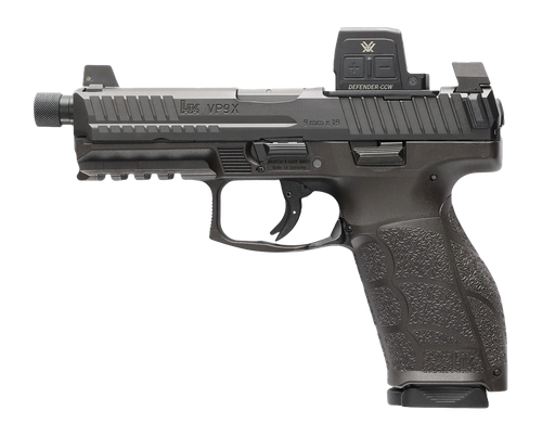 HK VP9A1 X Tactical Optic 9mm, 4.7" Threaded Barrel, Serrated Optic Slide, Black Frame, Picatinny Rail, Textured Grip, Vortex CCW, 15rd