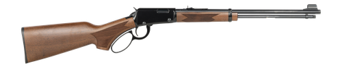 Henry H1 Western Frontier 22 LR, 18.5" Barrel, Blued, Straight Grip American Walnut Stock, Adj Semi-Buck Rear, Hooded Blade Front Sight, 15rd