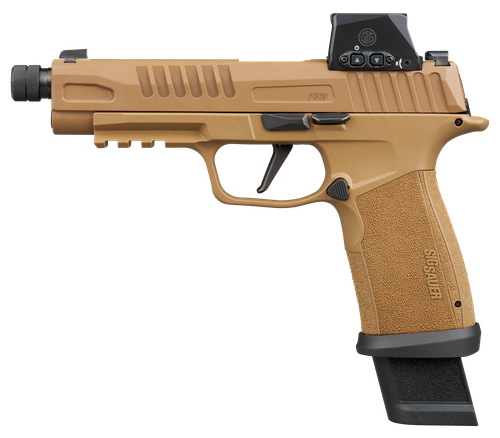 Sig Sauer P365 FUSE TACOPS, Compact, 9mm, 5.1" Threaded Barrel, 1/2X28 Thread Pitch, Cerakote Coyote, ROMEO-X SIG-LOC Red Dot, X-RAY3 Day/Night Sights, 4 mags, 21rd