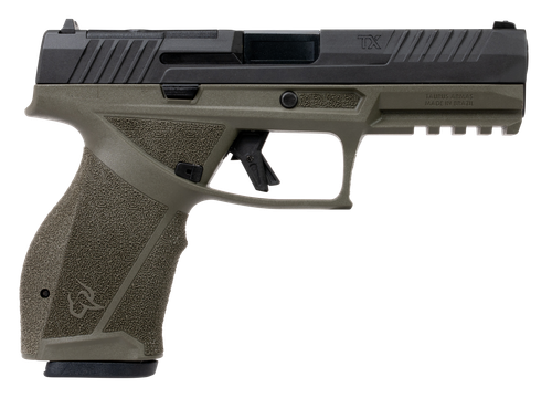Taurus TX9 9mm, 4.5" Barrel, Nitride Finish, Olive Drab Green and Black, Drift Adjustable Rear Sight with Removable Front Sight, Optics Ready T.O.R.O. Slide, 17rd, 2 mags