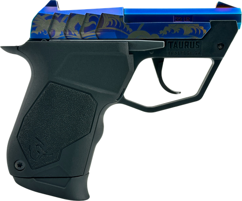 Taurus TUC22, Micro-Compact, 22 LR, 2.5" Barrel, Black, PVD Finish, Blue Slide with Great Wave Engraving, Polymer Grip, Fixed Sights, 9rd, 1 Magazine