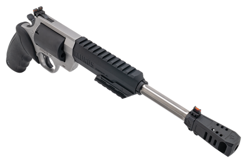 Taurus Raging Hunter, 350 Legend, 10.5" Barrel, Matte Finish, Stainless, Two Tone Black and Silver, Muzzle Brake, Picatinny Rail, Black Rubber Grip, Fiber Optic Sights, 6rd