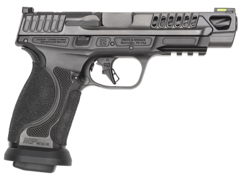 Smith & Wesson M&P M2.0 Comp Heavy Duty 9mm, 5" Barrel, Armornite Black, Hiviz Night Sight, Black Rear, Optics Ready, 4x10rd Mags