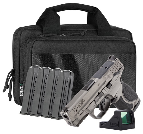 Smith & Wesson M&P M2.0 Metal Red-dot Sight 9mm, 3.6" Barrel, Cerakote Tungsten, Optics Ready, Manual Safety, 5x15rd Mags, Viridian RFX11 and Range Bag