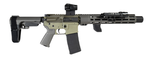 Shark Coast Tactical Sneeky Pete SD-300, AR, 300 Blackout, 8" Barrel, 2-Tone Green Receiver Set, SBA3Brace, Vortex Crossfire Red Dot, Streamlight ProTac Rail Mount 2 Light with Pressure Pad, DFCO Tiger Claw, Yankee Hill
