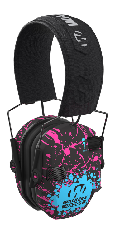 Walker's Razor Slim Electronic Earmuffs, 23dB NRR, Blue/Pink/Black