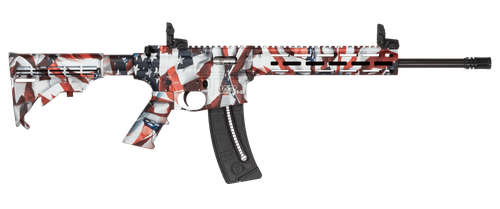 Smith & Wesson M&P15-22 Sport 22 LR, 16.5" Carbon Steel Barrel, Threaded 1/2X28, A2 Flash Hider, Cerakote Red, White and Blue Flag, CAR Stock