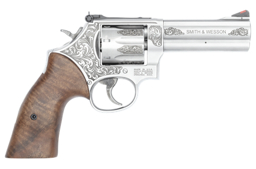 Smith & Wesson Model 686 Plus 357 Mag/38 Special, 4.13" Barrel, Engraved, Stainless Steel, High-Grade Walnut Grips, Adj Rear Sight, 7rd