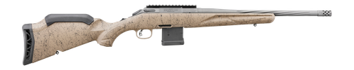 Ruger AmericanRanch Gen II 5.56mm, 16" Spiral Fluted Barrel, Threaded, Muzzle Brake, Cobalt, FDE Splatter, Picatinny, 10rd, Left Hand