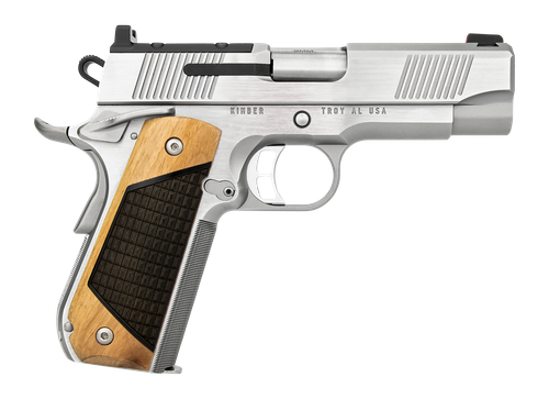 Kimber Next Generation Pro 1911 45 ACP, 4" Bull Crowned Barrel, Matte Stainless, Black Walnut Grips Inlay, Fiber Optic, Serrated, Optics Ready, 2x7rd Mags