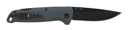 SOG Knives & Tools Adventurer, Folding Knife, 3.5" Clip Point Blade, 7.50" Overall Length, 5Cr15MoV Blade, Straight Edge, Titanium Nitride Black, Gray Glass-Reinforced Nylon Handle, SAT Opener, Lock Back