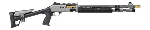 Panzer Arms M4 Speed Pro 12 Ga 3" 5rd, 18.5" Ported Barrel, Gray Gold Titanium Accents, Picatinny Rail, M-Lok Handguard, Skeleton Stock, Black