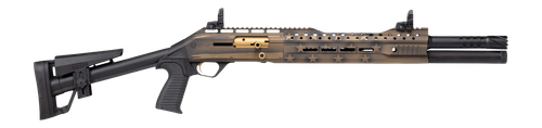 Panzer Arms 240 12 Ga 3" 5rd, 18.50" Black Barrel, Black & Bronze US Flag Cerakote Gold Accents Receiver, Black Skeleton Stock