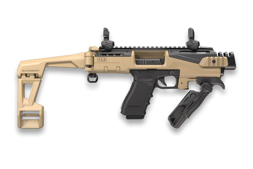 FAB Defense KPOS Scout Advanced, Pistol Conversion Kit, Folding Brace, Includes Foregrip & Sights, Fits Glock 17/19, FDE