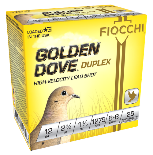 Fiocchi Golden Dove Duplex 12 Ga, 2.75", #6/#8 Shot, 1-1/5oz, 25rd Box