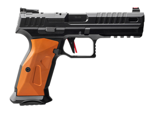 MAC RA-9 Sport 9mm, 4.75" Barrel, QPQ Tenifer Lightening Cut-Optic Ready, Black, Rail, Orange Grip, RMR, 17rd