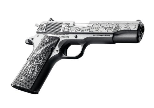CNC Firearms Colt Remember 9/11 Government 45 ACP, 5" Stainless Barrel, Engraved Stainless Steel Slide, Engraved Aluminum Grip, 7rd