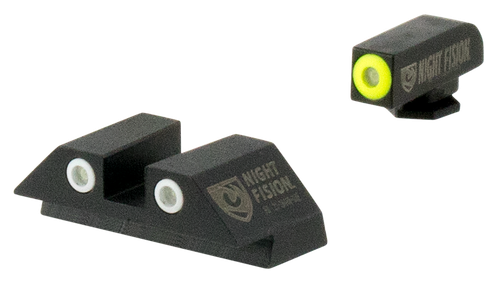 Night Fision OEM Replacement Perfect Dot Night Sight Set Square Green Tritium with Yellow Outline Front, Green Tritium with White Outline Rear Black Frame for Glock 42, 43, 43x
