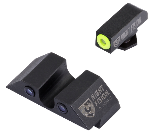 Night Fision OEM Replacement Perfect Dot Night Sight Set Square Tritium Green with Yellow Outline Front, Green with Black Outline Rear Black Frame for Glock 42, 43, 43X