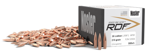 Nosler RDF 30 Caliber .308 210gr, Hollow Point Boat Tail (HPBT) 500 Per Box -NOT AMMO-