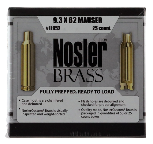 Nosler 9.3mmx62 Mauser Rifle Brass 25 Per Box