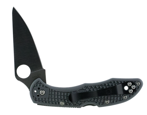 Spyderco Spyderco, Delica4, Lightweight, 2.875" Folding Knife, VG10/Satin, Plain, Clip Point, Circle Thumb Hole/Pocket Clip, Grey FRN, Box
