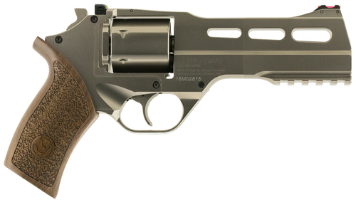 Chiappa Firearms Rhino 50DS 357 Mag 6rd 5" Steel Barrel & Cylinder, 7075-T6 Nickel-Plated Metal Finish, Picatinny Accessory Rail, Walnut Grip, Includes 3 Moon Clips & Removal Tool