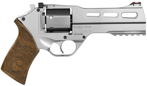 Chiappa Firearms Rhino 50SAR 357 Mag 6 Shot 5" Nickel-Plated Steel Barrel, Nickel-Plated Steel Cylinder, Nickel-Plated Aluminum Frame & Barrel Shroud, Picatinny Rail, Walnut Grip