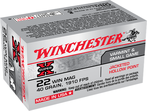 Winchester Super-X, 22 WMR, 40gr, Jacketed Hollow Point, 50rd Box