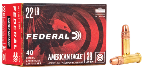Federal American Eagle, 22 LR, 38gr, Hollow Point Copper Plated, High Velocity, 40rd Box