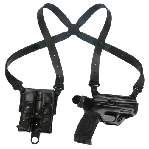 Galco Miami Classic Shoulder System Leather, Black & Flexalon Swivel Back Plate fits Glock 17, 19 Gen1-5, 22 Gen2-5 & 56" Chest for Right Hand Includes Double Mag Carrier