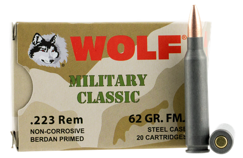 Wolf Military Classic 223 Rem 62gr, FMJ 20rd Box