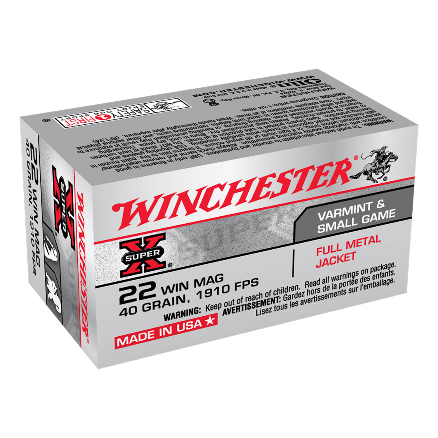 Winchester Super-X 22 WMR 40gr FMJ Ammunition, 50 Round Box