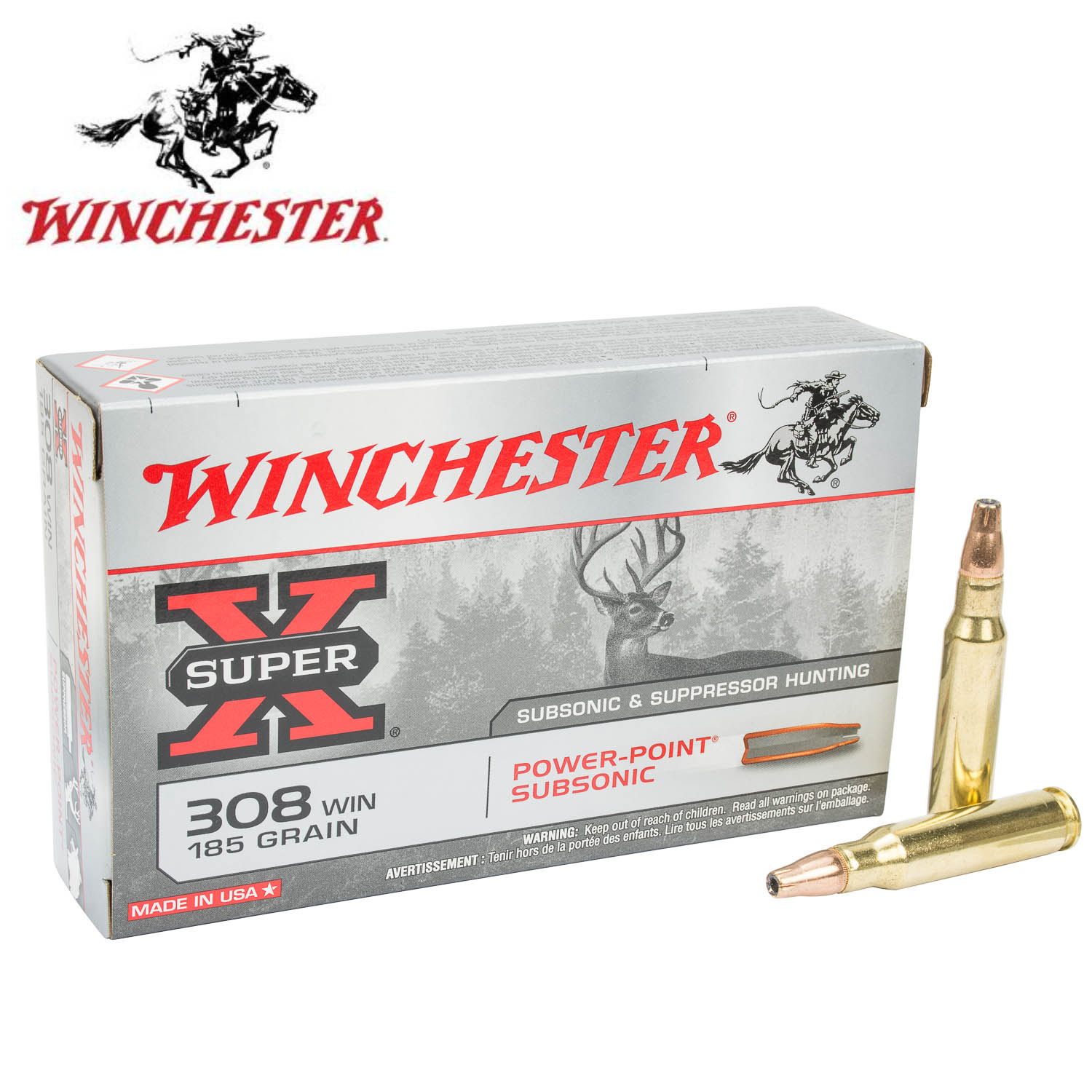 Winchester Super-X 308 Win. Subsonic 185gr. Hollow Point Ammunition, 20 Round Box