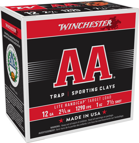 Winchester AA Wads Lite Handicap 12 Ga, , 2.75", 1290 FPS, 1oz, 7.5 Shot, 250rd/Case (10 Boxes of 25rd)